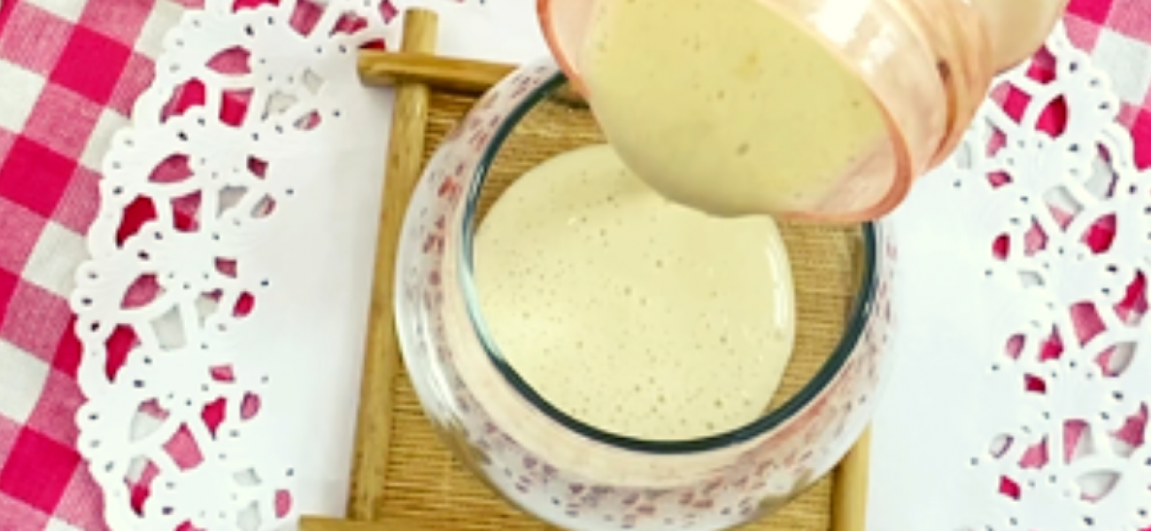 pouring banana yogurt smoothie